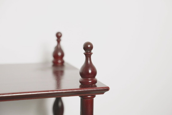 Image 1 of Mahogany-Finish Hanging Wall Shelf Set of 2 Pair, Traditional Spindle Display Shelves, Vintage Colonial Style Decorative Modula