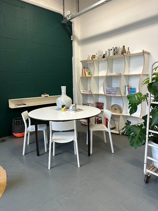 Ensemble Minimaliste Salle à Manger/Conférence: Table Ronde Vintage (Ø 140 Cm) + 4x Chaises Design IKEA JANINGE