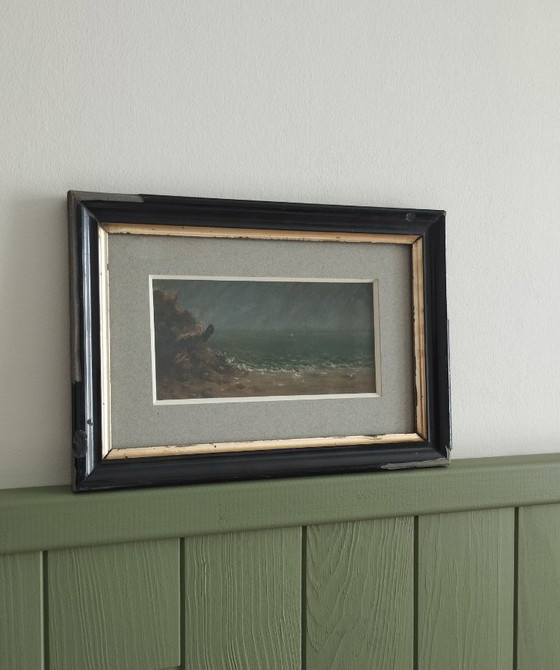 Image 1 of Voilier sous la pluie - Petite marine encadrée.