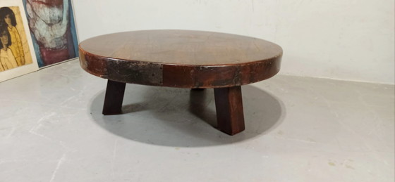 Image 1 of Vintage Wabi Sabi brutalist round coffee table 