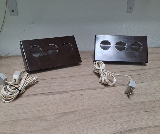 Image 1 of Set di 2 lampade da comodino vintage Hamalux marroni