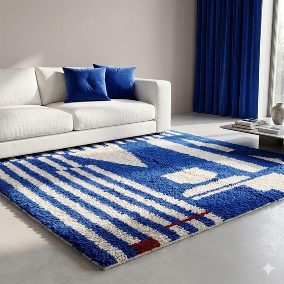 Handgemaakt blauw Beni Ouaraine tapijt, op maat gemaakt in de afmetingen 200/300 cm. – Aime Té (photo 5 of 6)
