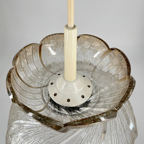 Image 1 of Mid-century ice glass pendant lamp in lotus design – 1970s