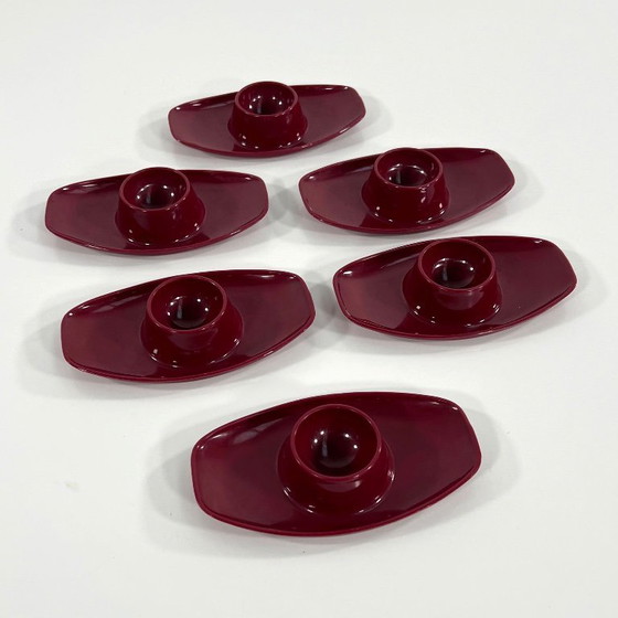 Image 1 of Set di 6 portauova in stile spaziale color bordeaux di Luran, Germania, anni '70