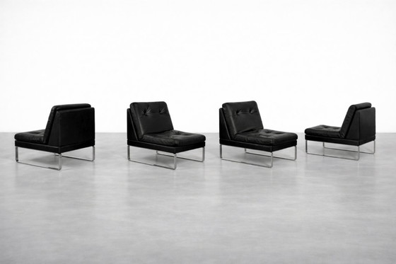 Image 1 of Vintage Mid-Century German Modern Minimalist Leather & Chrome Modular Sofa from Klöber, 1980s, Set of 4