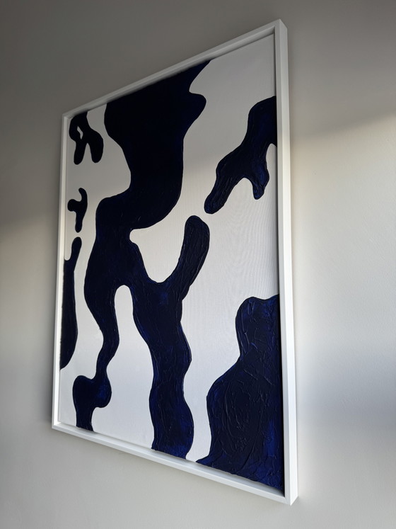 Unique Abstract Painting White Blue Cobalt incl. White Frame (60x80 cm) – Paintings & Drawings, Canvas, Wood (photo 3 of 6)