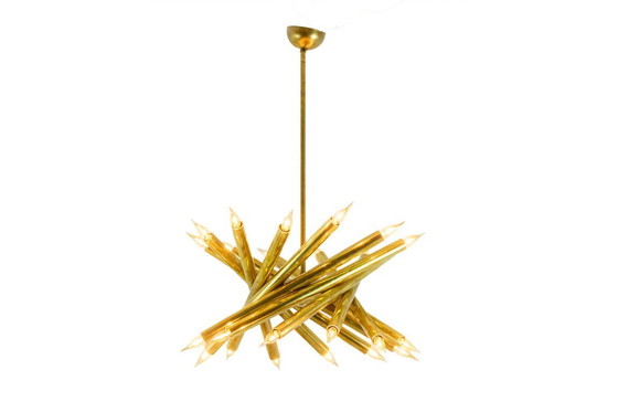 Image 1 of Pair of 24-light chandeliers in patinated brass. 1980s.