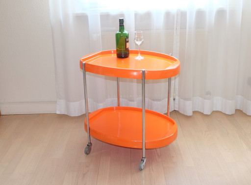 Serving trolley Side table Orange Space Age 70s Uk3Aeb