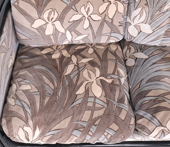 Image 1 of Panca vintage in bambù con tessuto in velluto floreale