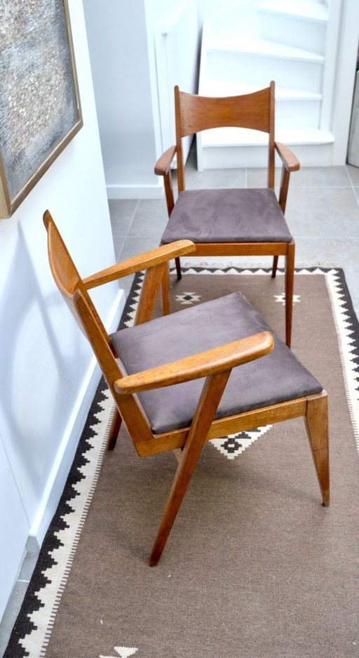 2 Teakholz-Sessel aus den 1960er Jahren – kuipstoelen, Textile
