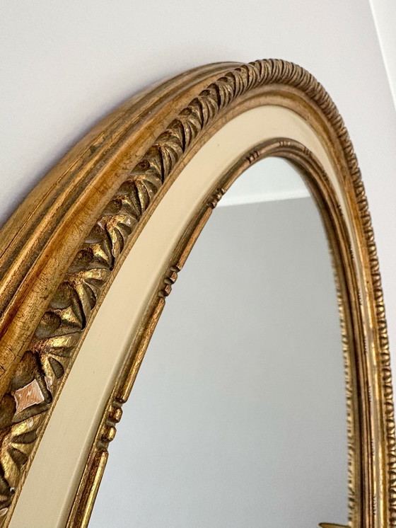 Image 1 of Pair of Oval Mirrors with Gold Finish, Italy, 1950s