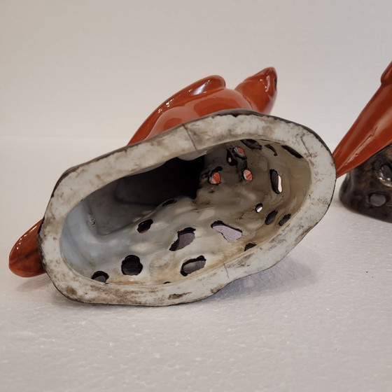 Image 1 of Pareja de loros naranjas, porcelana, 90’s - China