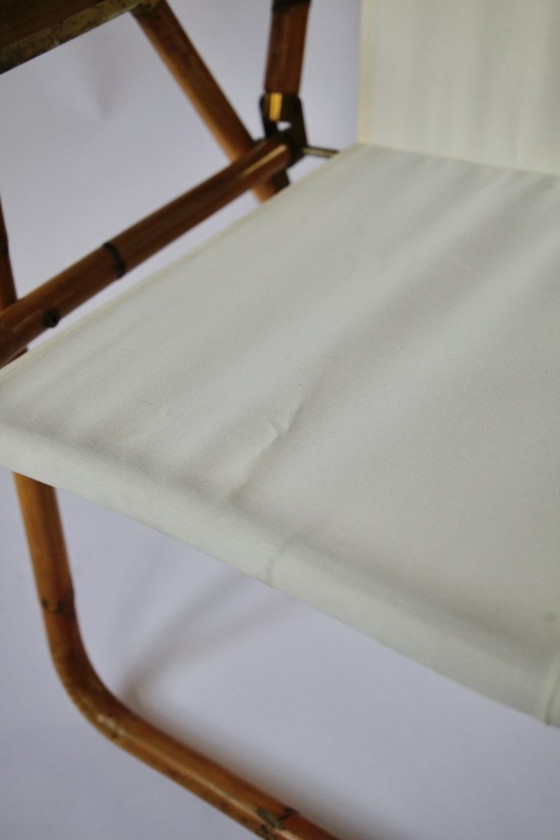 1960s Italian Bamboo Folding Chair, Textile, Brown, Vintage (photo 3 of 10)