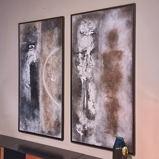 Frances Eckhardt – Serie handgemalter abstrakter figurativer Gemälde, 70 x 140 cm