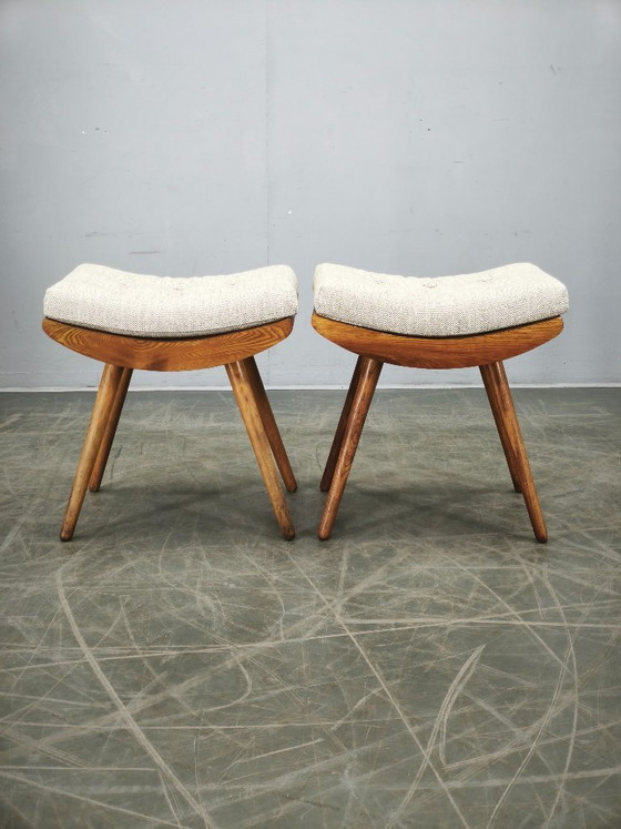 Image 1 of Pair of Mid-Century Beech Stools, Czechoslovakia, 1960s