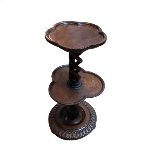 Open Barley Twist Hand Carved Wood Display Stand Circa 1950