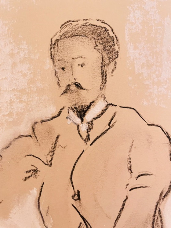 Image 1 of Signiertes Kohleporträt eines Mannes, „Nur für Herren“