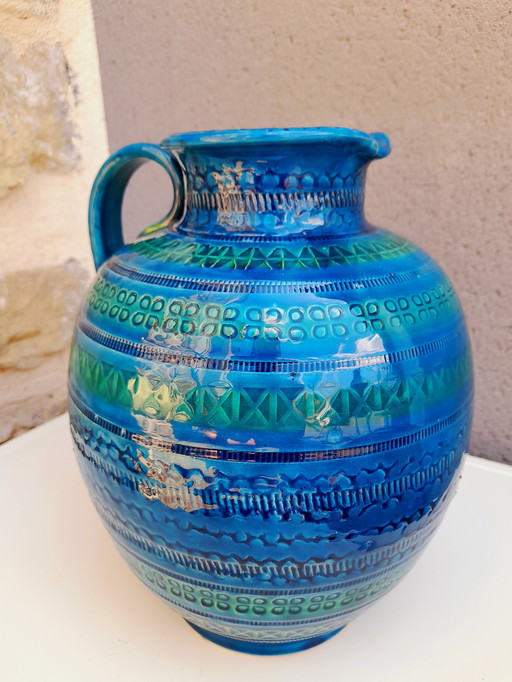 Bitossi ceramic vase or jug, Aldo Londi,Rimini blu.