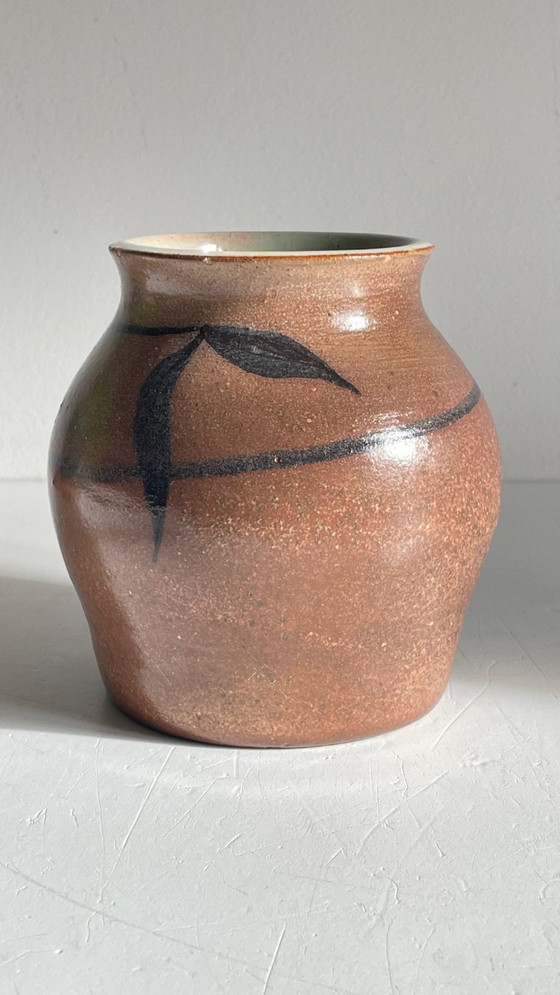 Image 1 of Vintage Signed Handcrafted Stoneware Vase