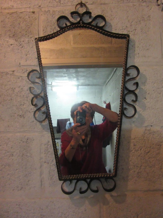 Black Wrought Iron Wall Mirror Retro Vintage MCM – Glass (photo 2 of 9)