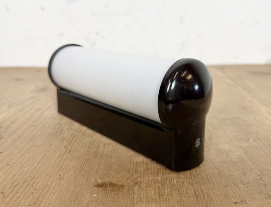 Image 1 of Industrial Brown Bakelite Wall Light with Milk Glass, 1950s