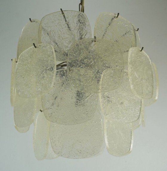 Image 1 of mid century PENDANT LIGHT with 30 acrylic discs like ice glass 1960s 1970s hanging lamp