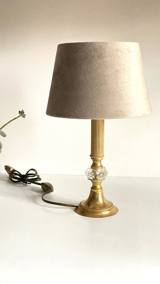 Image 1 of Vintage lamp van verguld metaal en kristal
