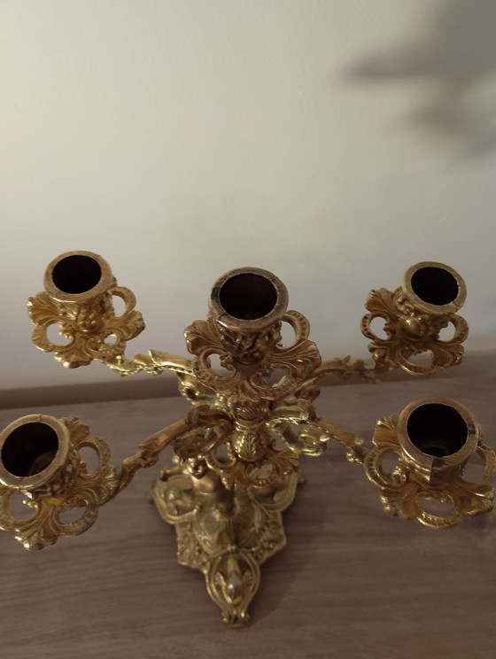 Image 1 of Candélabres baroque en laiton massif style baroque Louis xv chérubin putti 