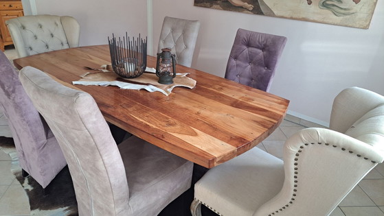 Table à manger et chaises au design élégant, Salles à manger complètes, Métal, Bois, Noir (photo 2 sur 7)