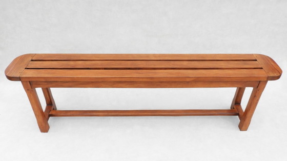 Vintage Long French Provincial Slatted Pine Bench Seating – Garden benches, Wood (photo 3 of 7)