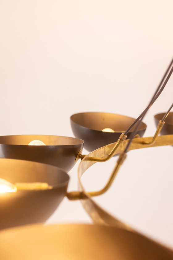 Image 1 of Lampadario o sospensione, 10 luci, ottone e lacca nera, contemporaneo