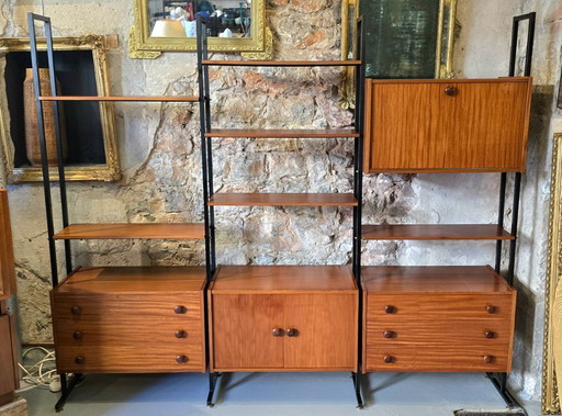 Modulable Italian Vintage Teak Bookcase 1960
