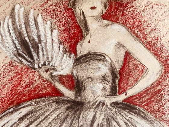 Image 1 of Charcoal and pastel painting, portrait of a woman, "Purple Evening"