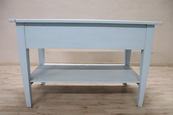 Image 1 of Table de cuisine ou de travail en sapin laqué bleu, Italie, fin du XIXe siècle