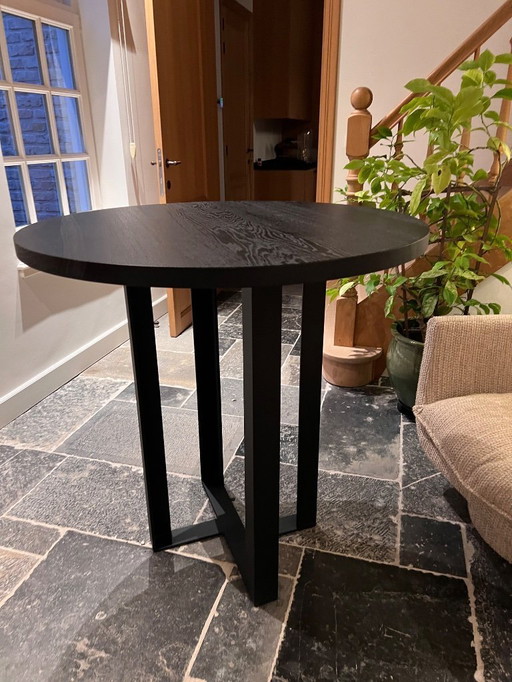 Table haute ronde, plateau en chêne