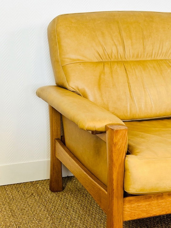 Image 1 of Ensemble de salon complet en cuir naturel et chêne, 1960, Set de 3