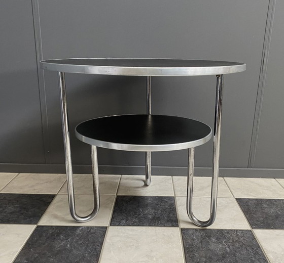 Runder 2-stufiger Mauser Werke Bauhaus Couchtisch – Couchtische, Metal, Chrome (photo 4 of 13)