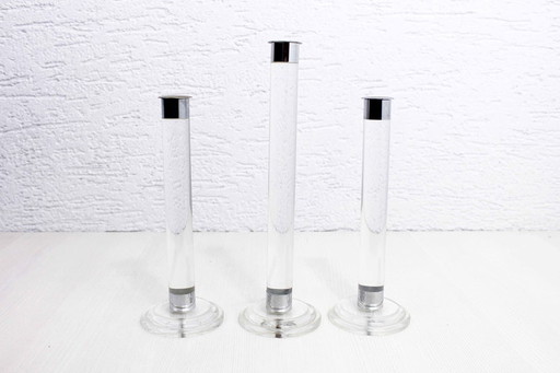 Trío de candelabros vintage en plexiglás