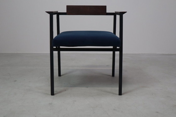 Image 1 of  Pair of Postmodern armchairs in steel and mahogany, 1970s