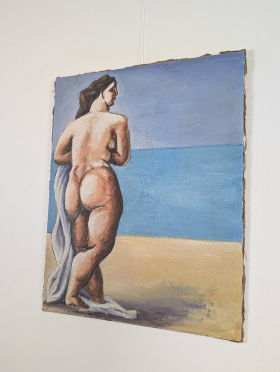 Image 1 of Óleo sobre lienzo de Mujer en la playa, Siglo XX