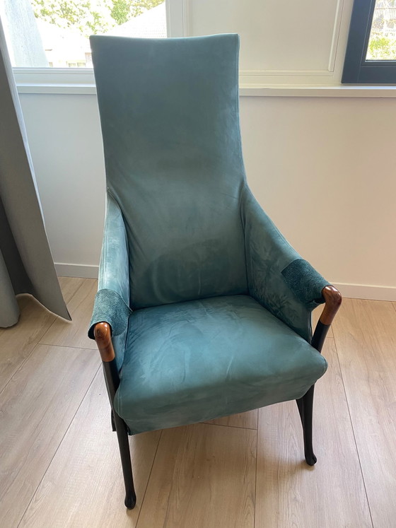 2x Giorgetti Progetti bergère / wing chair, suede, pink and turquoise, Armchairs, Wood (photo 3 of 5)