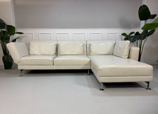 Brühl Moule corner sofa leather sofa white sleeping function