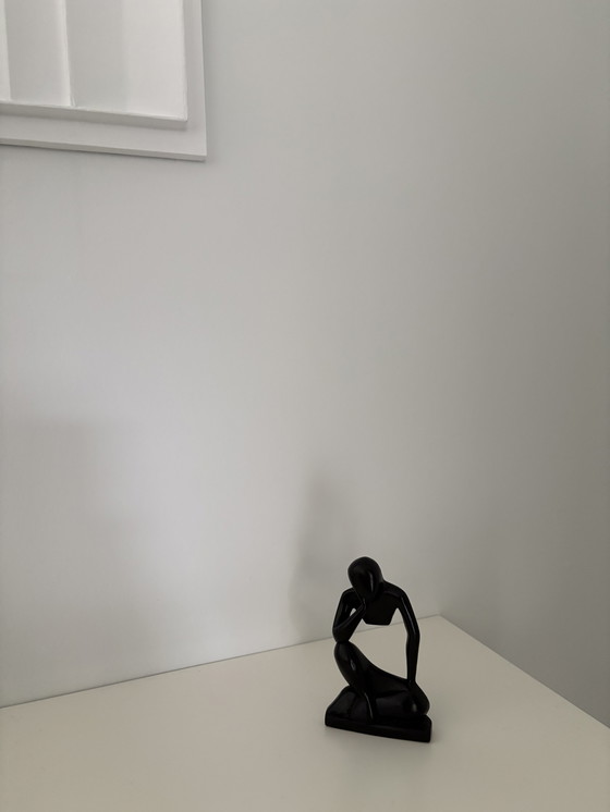 Image 1 of Modern sculpture, The Thinker, in black wood