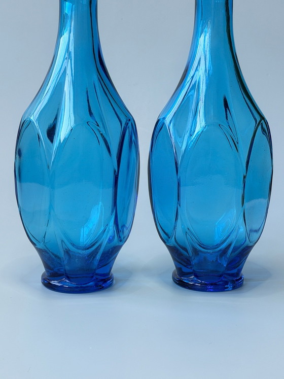 2 magnificent vintage Empoli decanters, Italian glass, Glass & Decanter, Turquoise (photo 6 of 8)