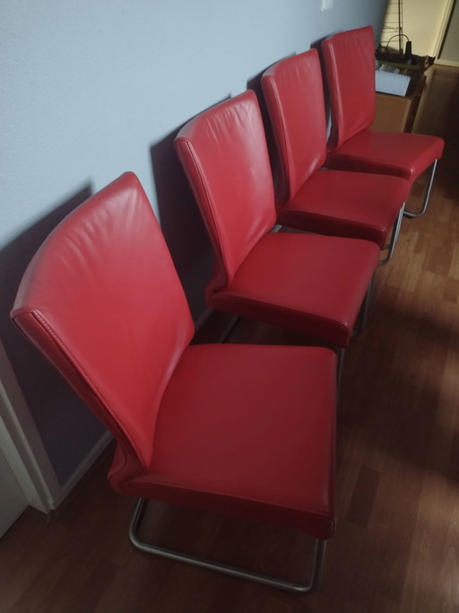 4 chaises de salle à manger en cuir rouge HVS
