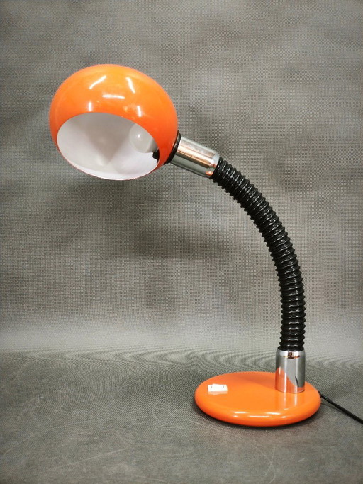 Lampe de table italienne orange Space Age réglable à col de cygne des années 1970