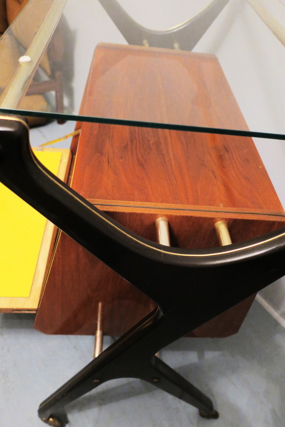 Image 1 of Italian Bar Cart with Canary Yellow Interior and Light, 1960s