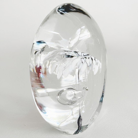 Image 1 of Daum Crystal glass paperweight glass flower black and white