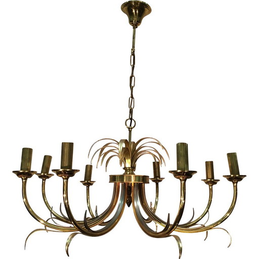 Vintage pineapple chandelier in brushed metal and gilded metal, 1970