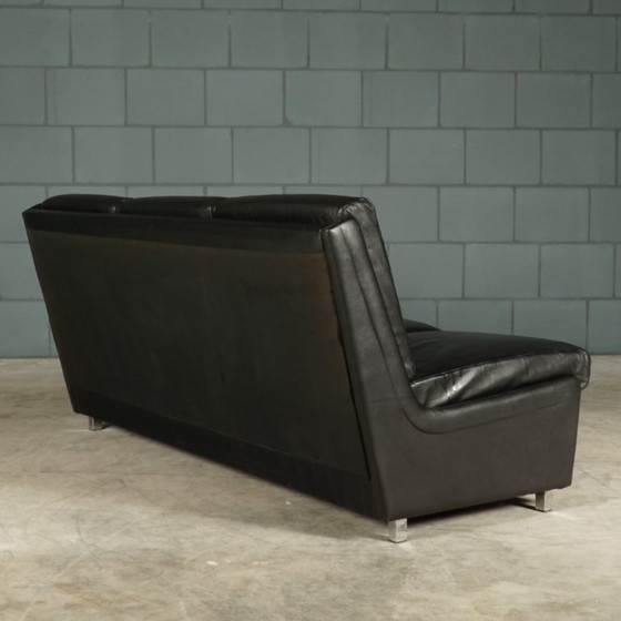Image 1 of Set schwarzer Ledersofas aus der Mitte des Jahrhunderts – 1960er Jahre